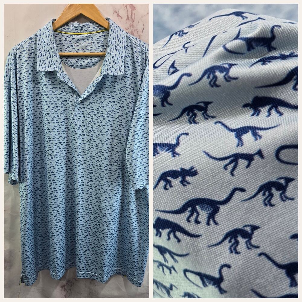 Maelreg Shirt Mens 4XL 4X Blue Polo Performance Jersey Pattern Golf Dinosaur